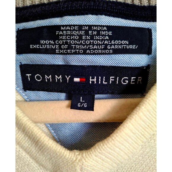 Tommy Hilfiger White Sleeveless V-Neck Sweater Vest L 100% Cotton Size L - Picture 4 of 5